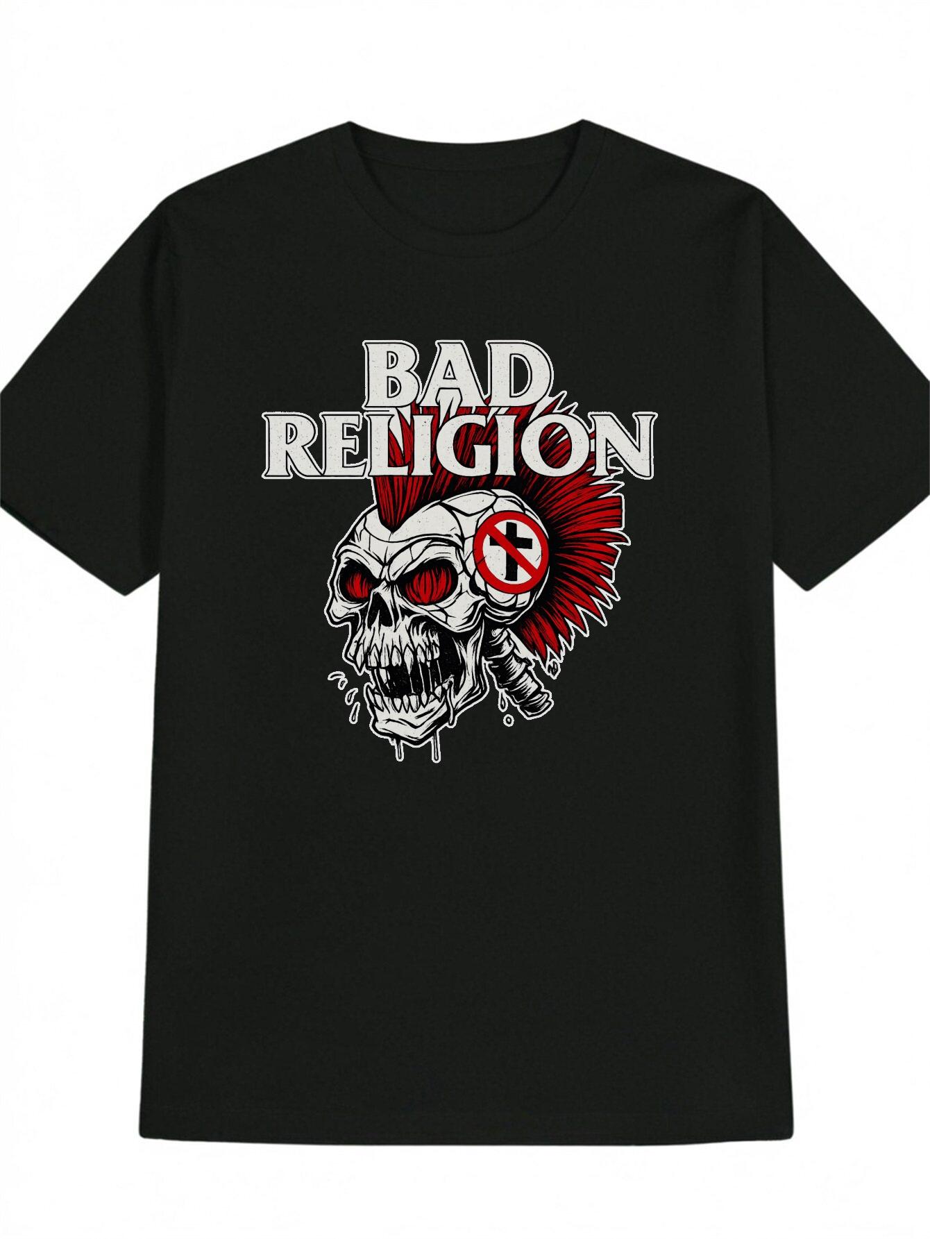 Casual Graphic T-shirt - Bad Religion Skull & Mohawk Print XXXXL