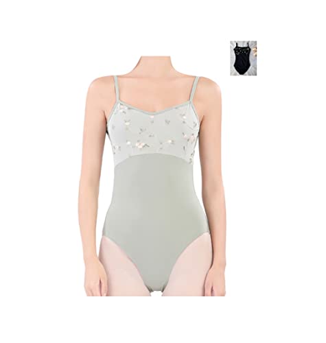 ProDance Mint Black Camisole with Embroidery, Cute and Stylish Ballet Leotard, PK005MA (L, Black)
