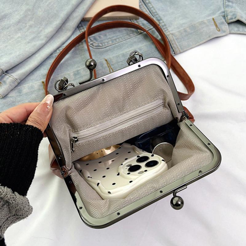 Vintage PU Leather Inspired Mini Shoulder Bag for Women Beige with Golden Buckle Closure Adjustable Strap Stylish Small Crossbody Bag AVE