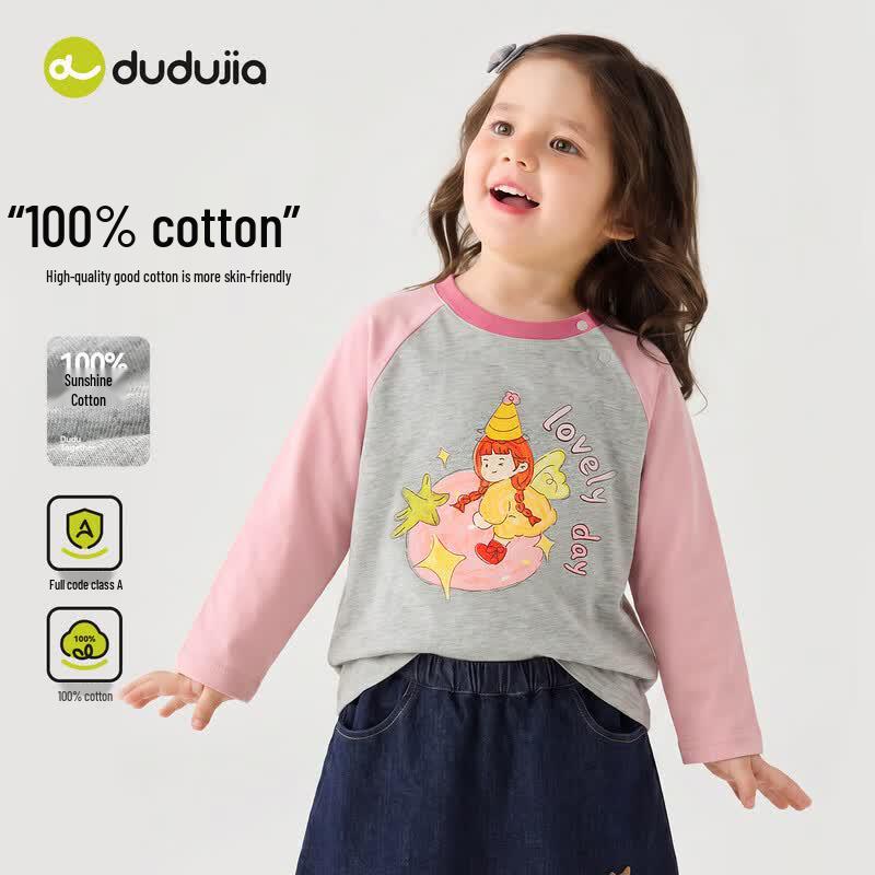 Dudu Kids 100% Cotton Girls' Long-Sleeve T-shirt