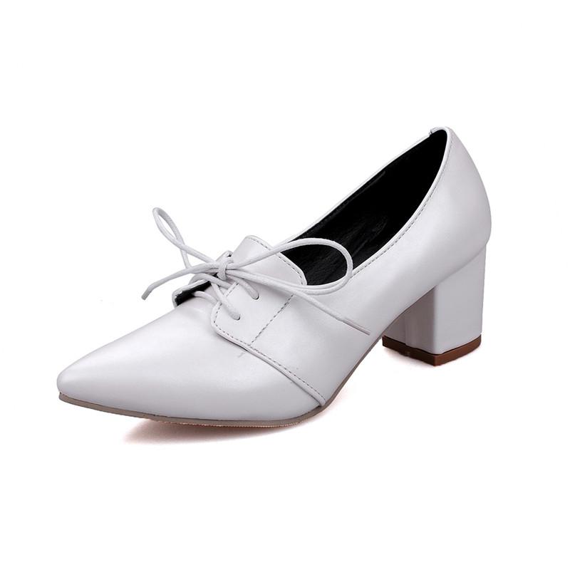 Fashion 2025 HOT Women Shoes Pointed Toe Pumps Leather Lace-up Female Square High Heels Zapatos Mujer Plus Size 31-45 Black White Pink