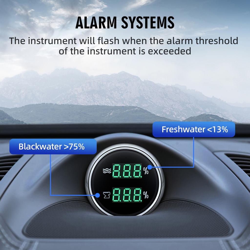 MAIMEIMI Green LED 2IN1 Dual 52mm Gauge Car Digital Water Level+Sewage Level Meter with Flash Alarm 0-190ohm,240-33ohm,0-90ohm