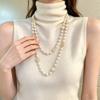 Koreanische zweilagige Perlenkette: Lange, Stilvolle Pulloverkette, Elegantes Modeaccessoire für Damen