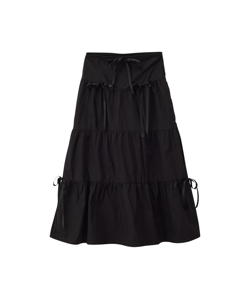 Salon De Yon Romantic Ribbon Long Skirt_ Black