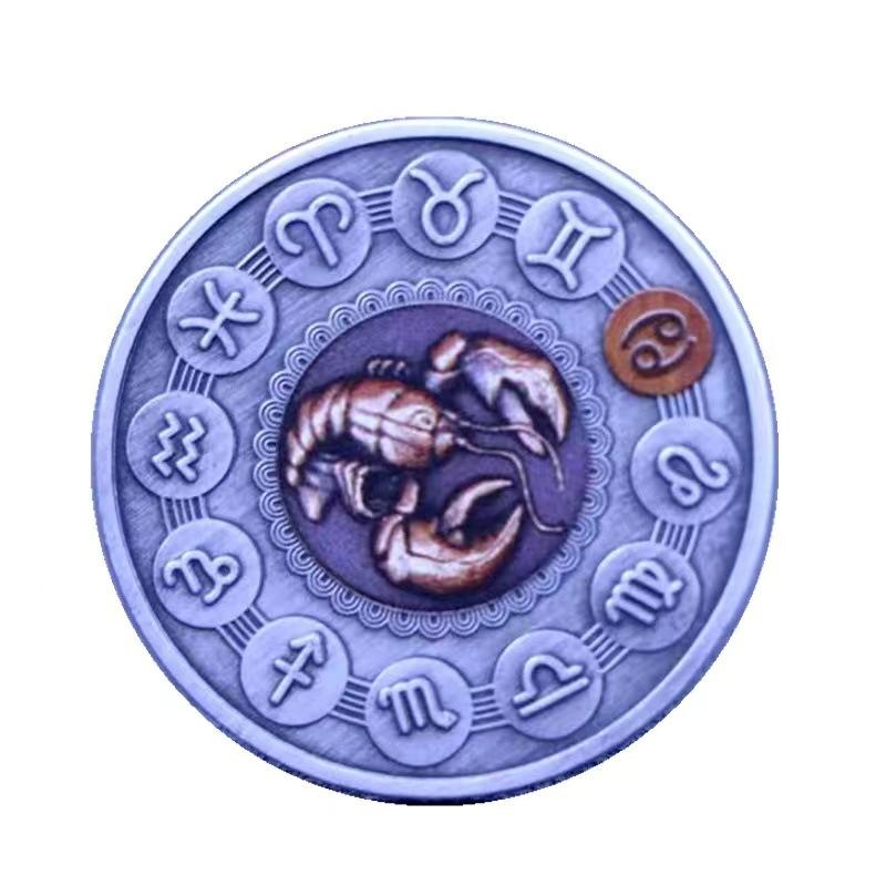 Twelve zodiac dual color commemorative coin, nickel ancient silver coin, sun and moon god, wish, angel, birthday gift, Christmas gift