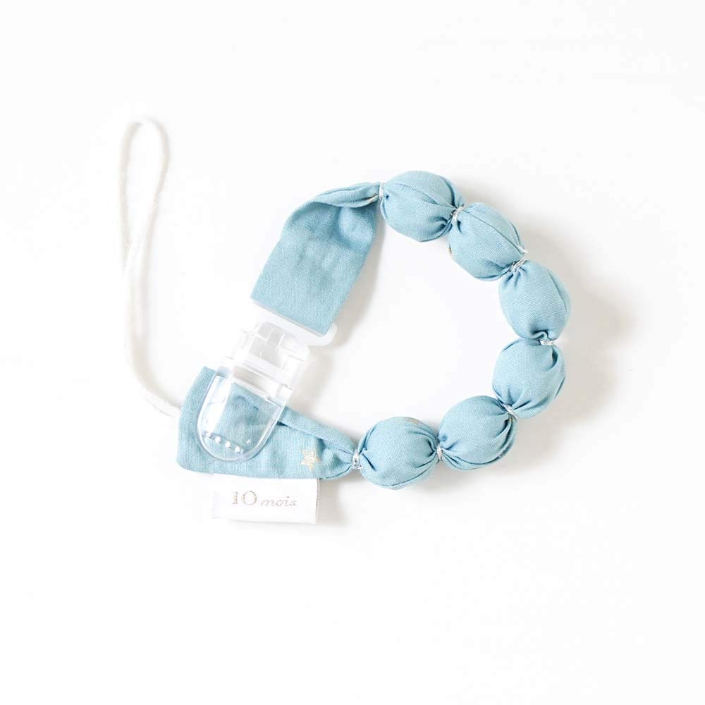 10mois Baby Gift Fluffy Gauze 90x110cm Teether Blue Set (6-Layer Gauze) Blanket, 100% Cotton, Silver, Medium, + Teether,