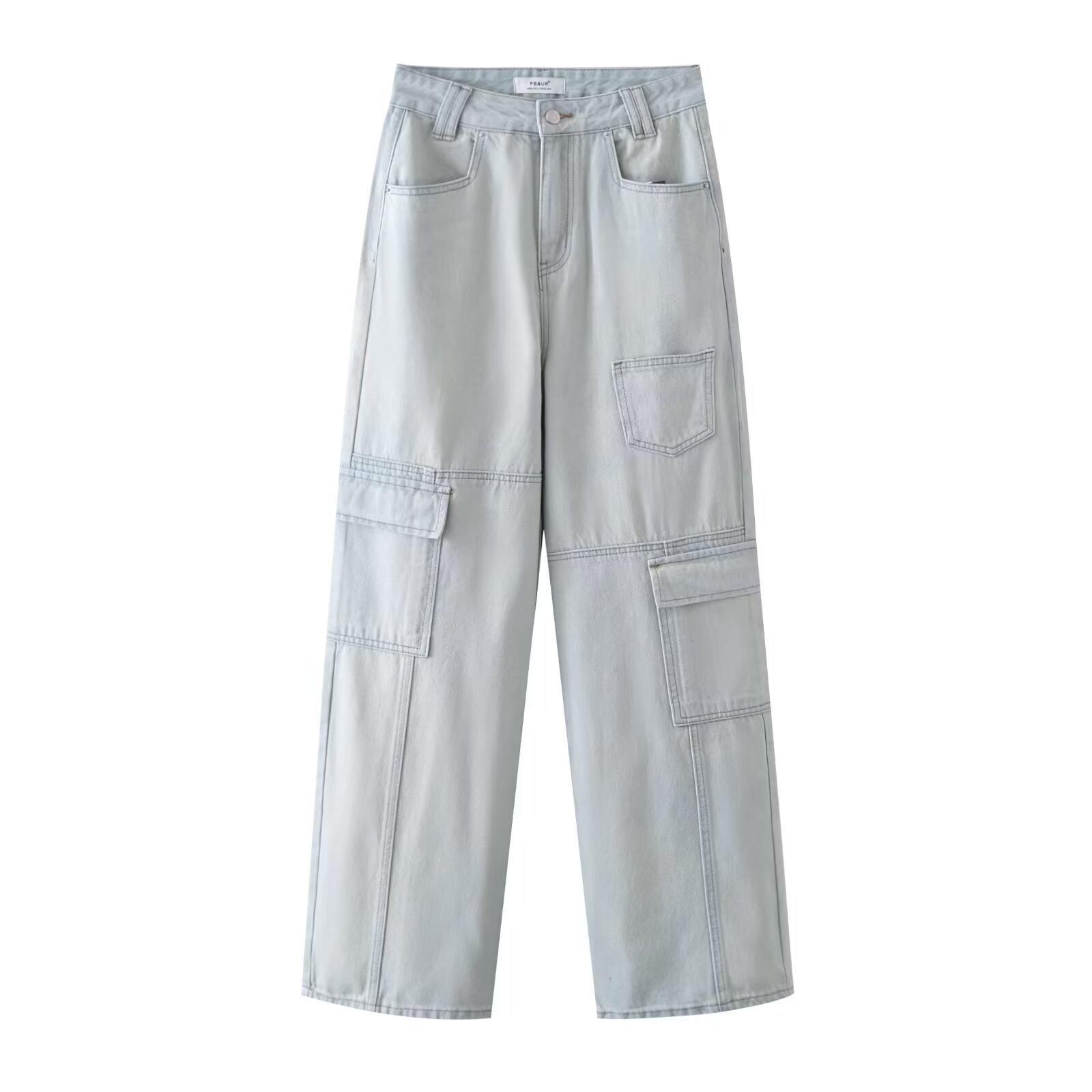 

Женские джинсы прямого кроя пэчворк с множеством карманов, весна 2025 Medium светло-синий