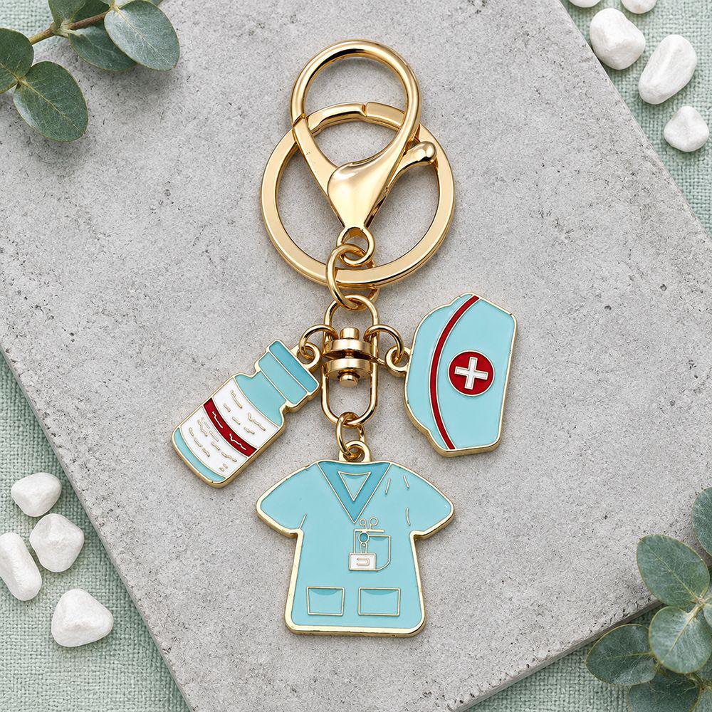Heart-shaped Syringe Stethoscope Keychain with Nurse Cap Pendant Ornament