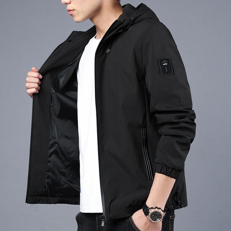 Men's Jacket Autumn Hooded Pure Color Coat Casual Trendy Zipper Top Sportswear Jackets