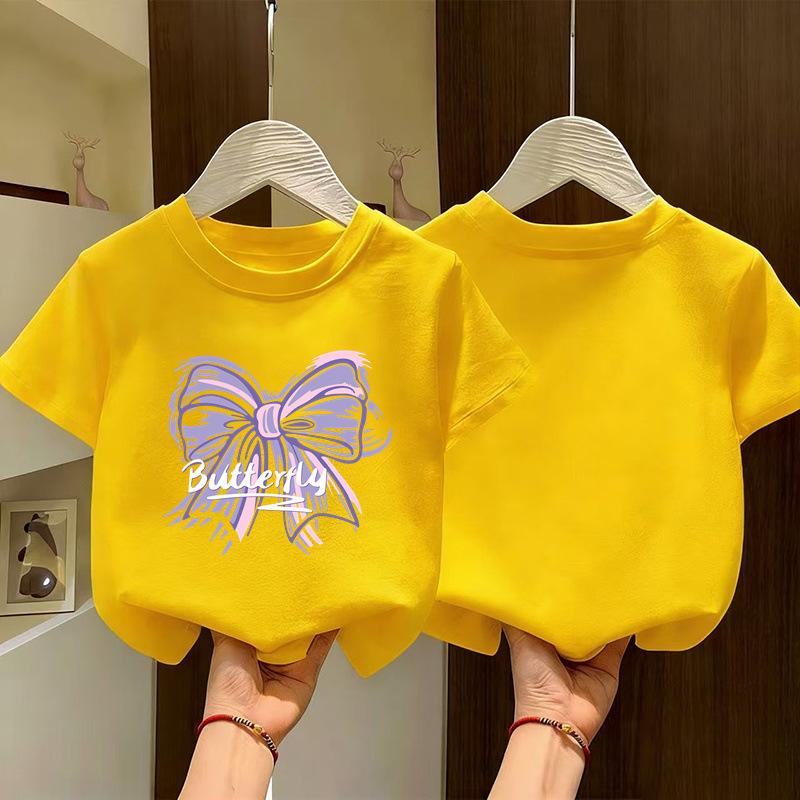 Summer New Girls 100 Percent Cotton Short Sleeve T Shirt Casual Round Neck Printed Top For Little Girls Daily Wear