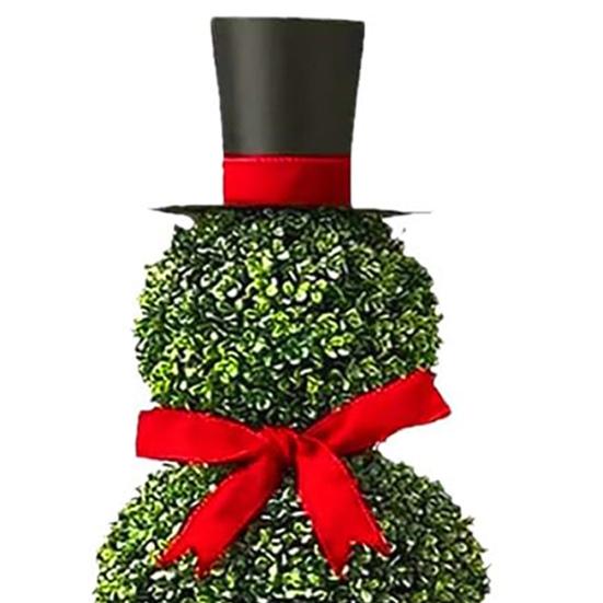Christmas Snowman Topiary Artificial Snowman Shaped Topiary Tree Pot with Red Bow Santa Hat for Indoor Outdoor Home Porch Yard Holiday Decor