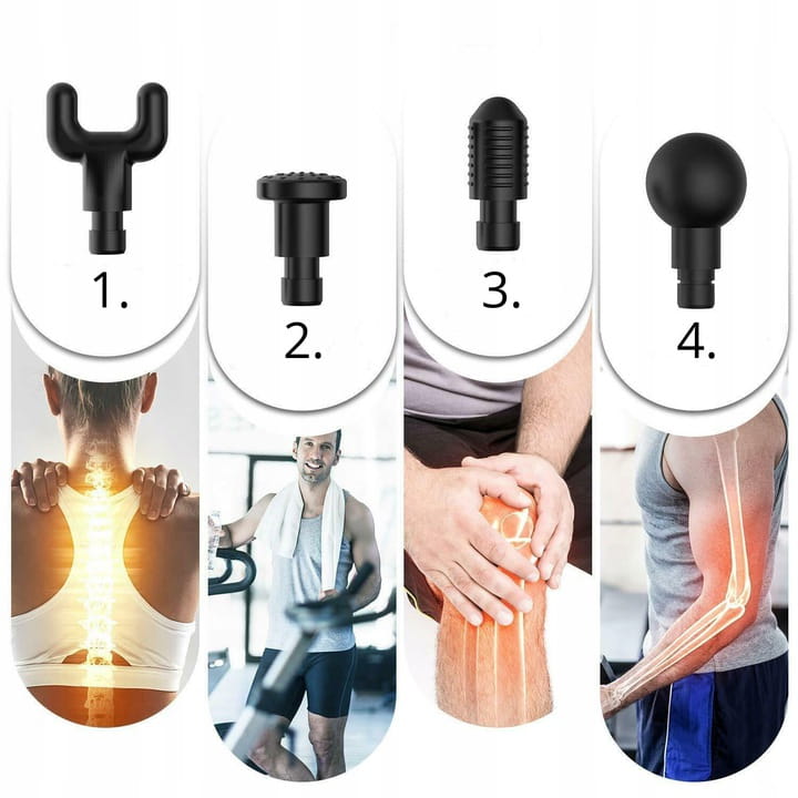 Strong vibrating massager with 4 heads, gun for back and body massage
