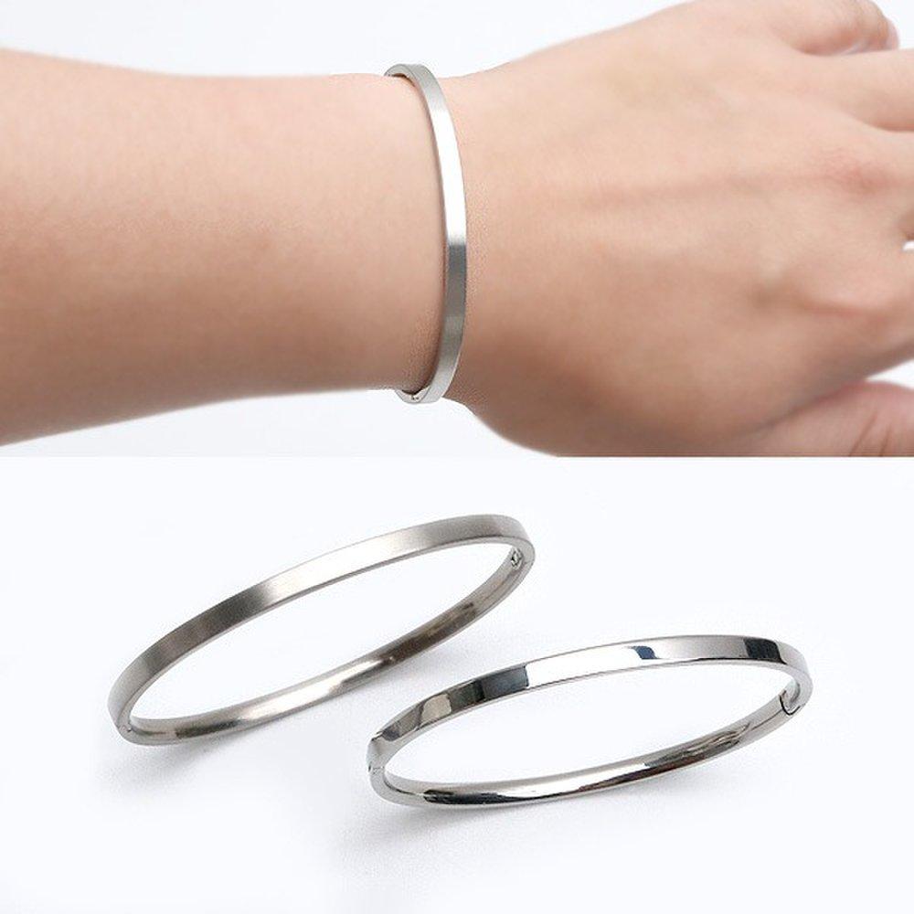 B0580 Surgical Steel Glossy Matte Round Oval Bangle Bracelet
