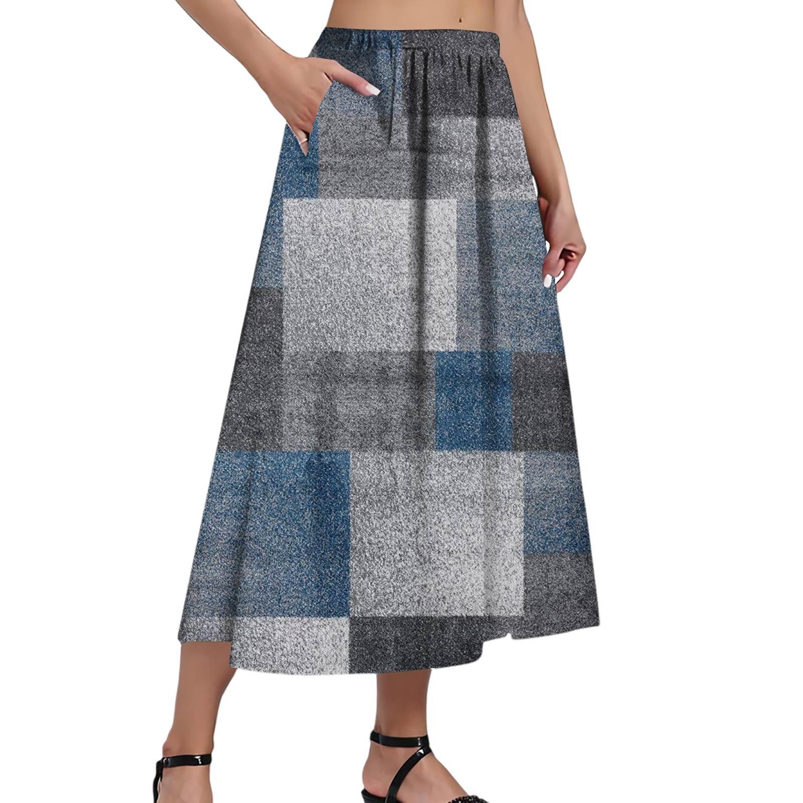 

Женская повседневная модная юбка с принтом, эластичная свободная плиссированная юбка до середины тела с карманами (С боковым карманом) L