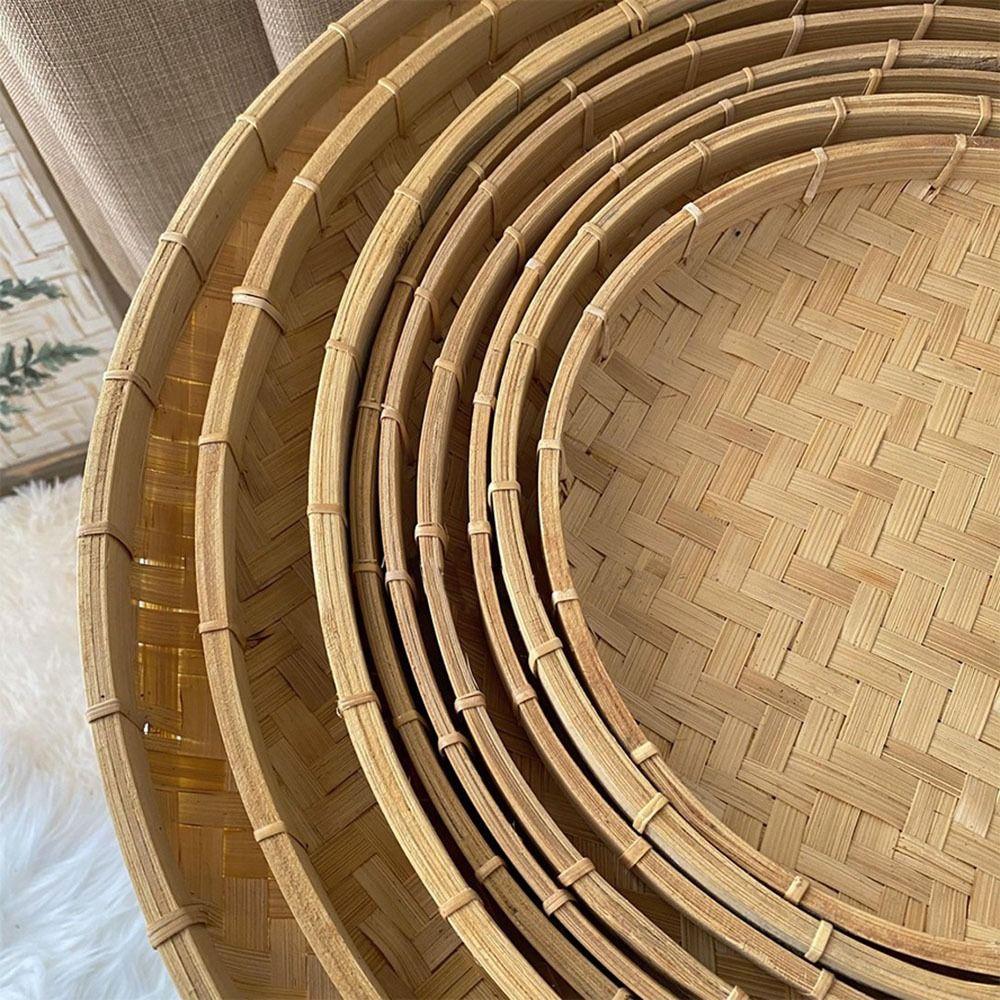 1Pcs DIY Decorative Bamboo Sieve Round Dustpan Dessert Plate Durable Kitchen Storage Tray