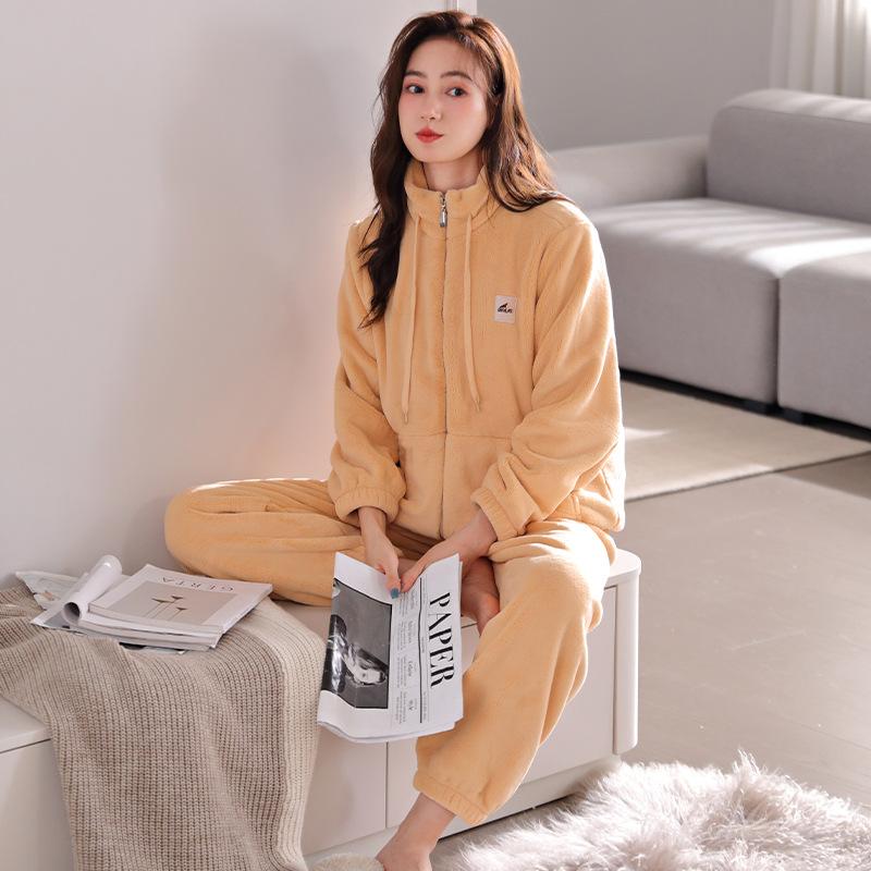 Pajamas Women'S Winter Coral Fleece Thickened Fleece Warm Women'S Autumn And Winter Flannel Can Be Worn Outside Winter Loungewear