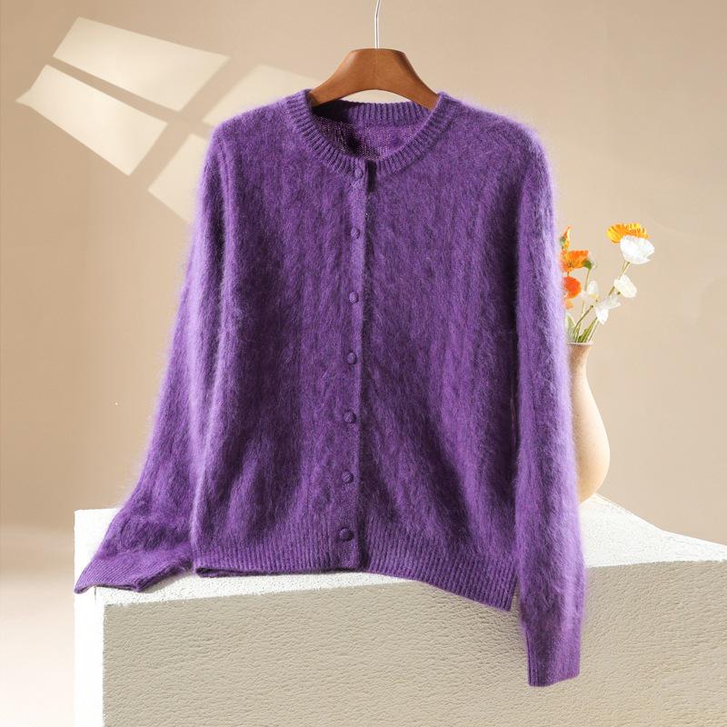 2026 Autumn/Winter Women's Cashmere Wool Cable Knit Cardigan - Long Sleeve, Round Neck Sweater Top