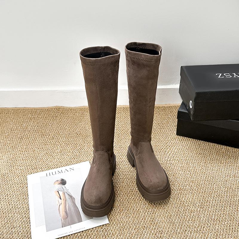 Autumn and Winter Retro Two-wear Boots Women's Heightened Suede Over the Knee Knight Boots Thick-soled Velvet Thermal Boots