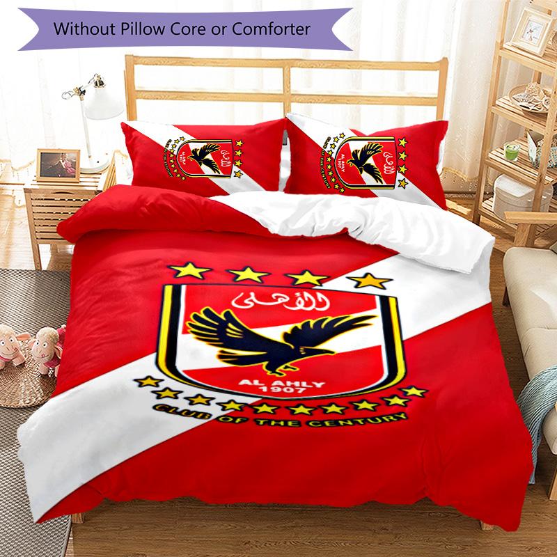 3pcs Al Ahly FC Design Cover Set - HD Printed Bedding with 1 Cover and 2 Pillowcases - Perfect for Home and Dorm Decor