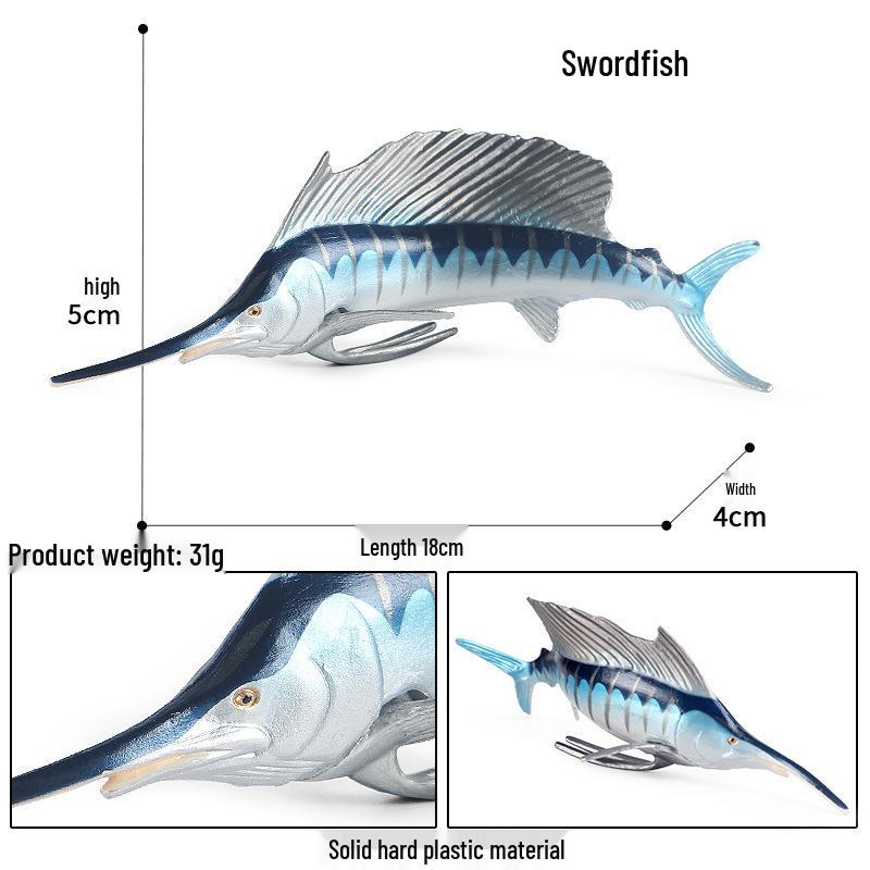 Marine Animal Simulation Model Figures: Shark, Dolphin, Hammerhead, Crab, Squid, Starfish for Kids' Education