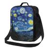 Van Gogh Blue Starry Sky Lunch Bag with Adjustable Shoulder Strap Reusable Thermal Bento Tote for Work Picnic Beach