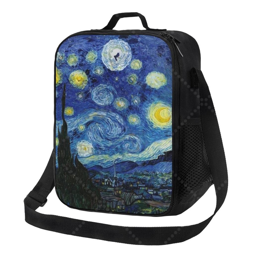 Van Gogh Blue Starry Sky Lunch Bag with Adjustable Shoulder Strap Reusable Thermal Bento Tote for Work Picnic Beach