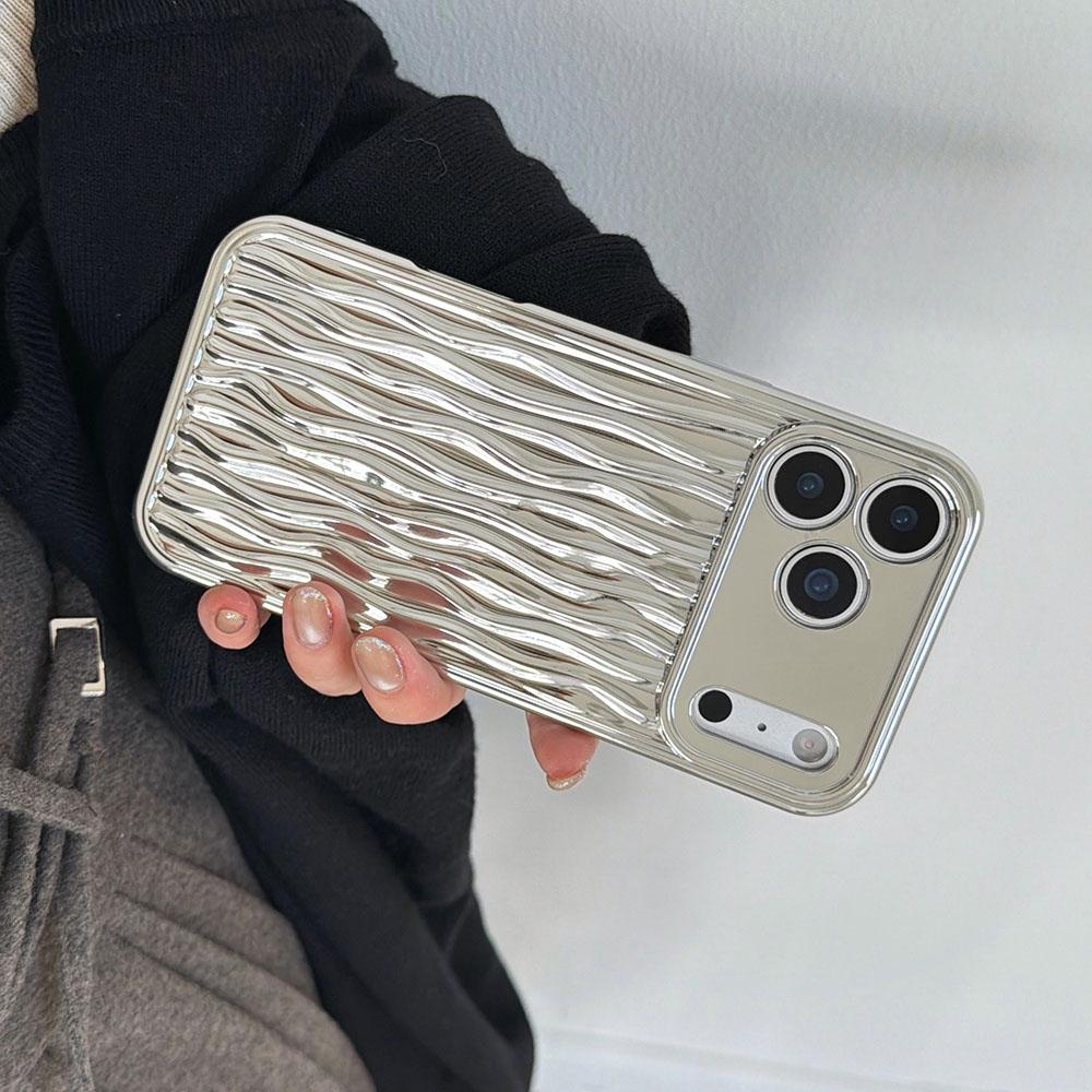 Silver Water Ripple Phone Case for iphone 17 16 15 14 13 11 12 Pro Max X XS Max XR Shockproof Soft Silicone Cover