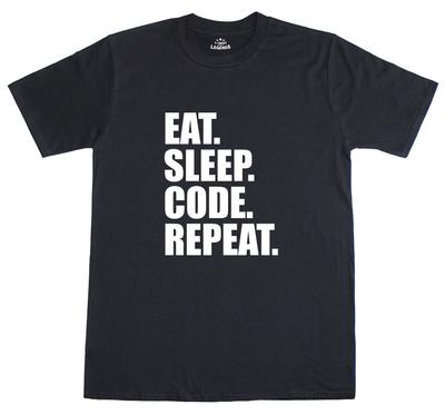 Eat Sleep Code Repeat Computer Programmer 100% Cotton Unisex Men Black T Shirt