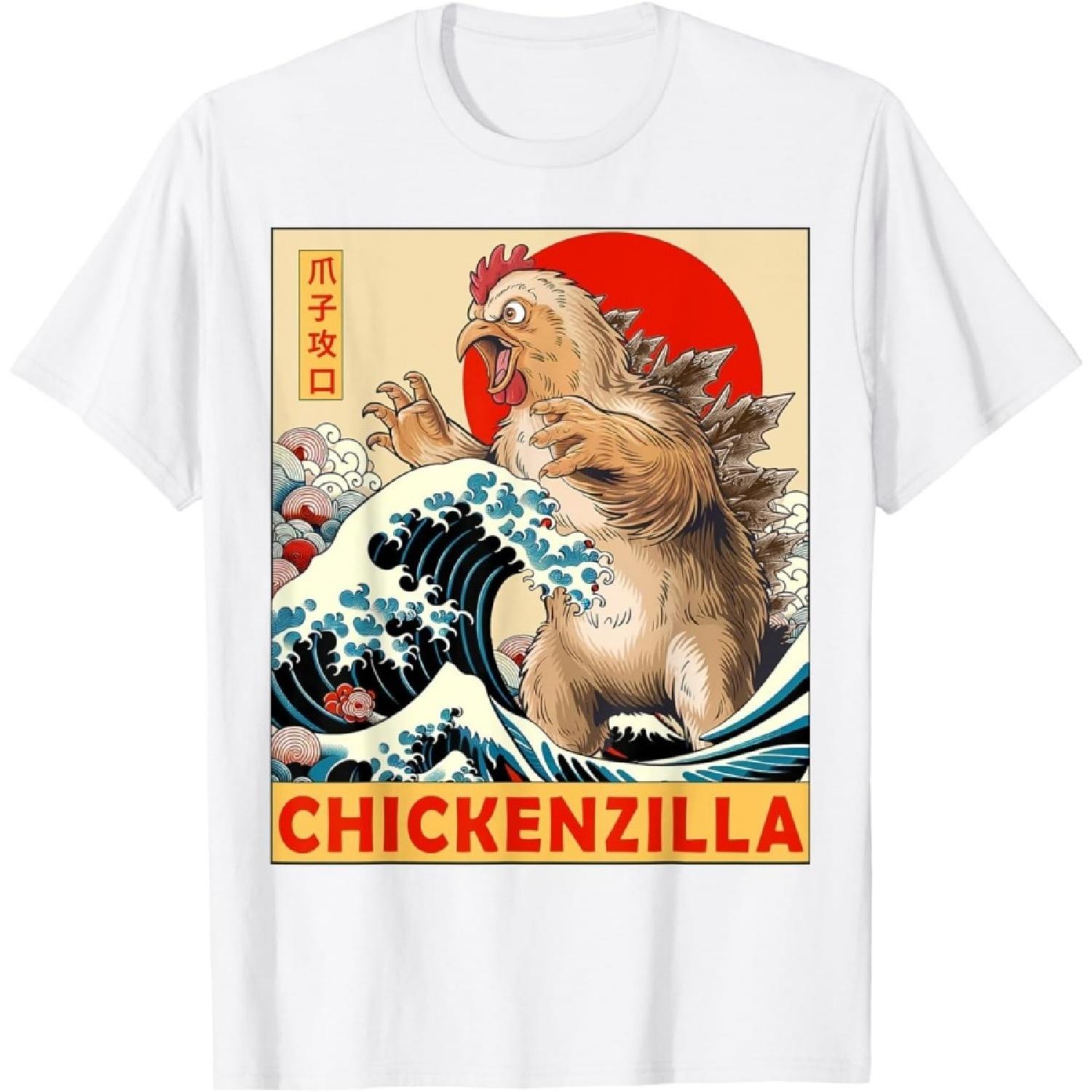 ECTOUMOL Chicken Japanese Art Funny Chicken Gifts for Men Women T-Shirt XXXXXL белый
