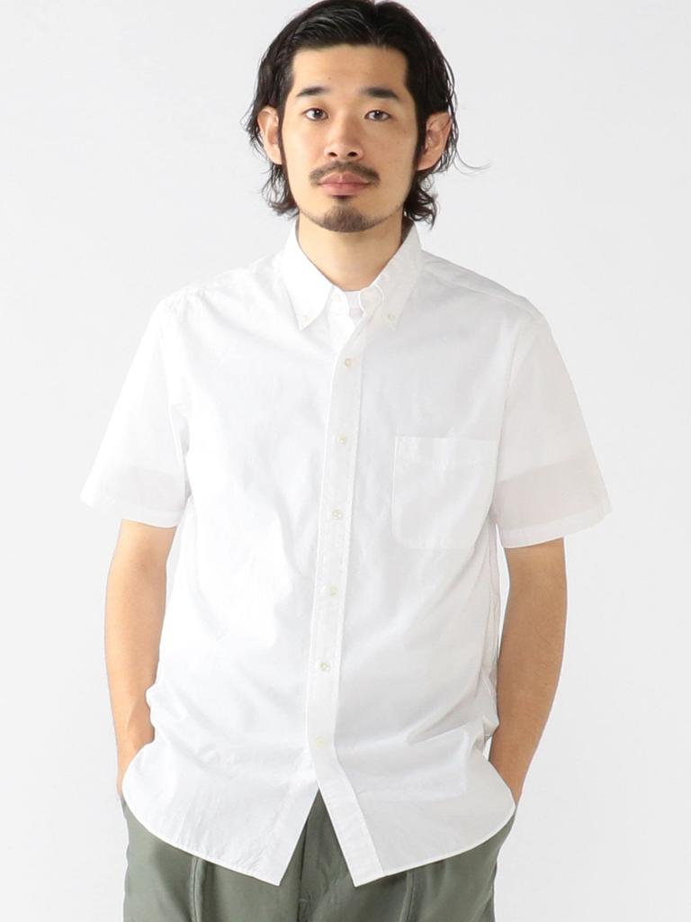 Beams Plus Lässiges farbiges Kurzarmhemd Größe 38010040563 Herrenhemd, Popeline, Button-Down, Weiß, M,