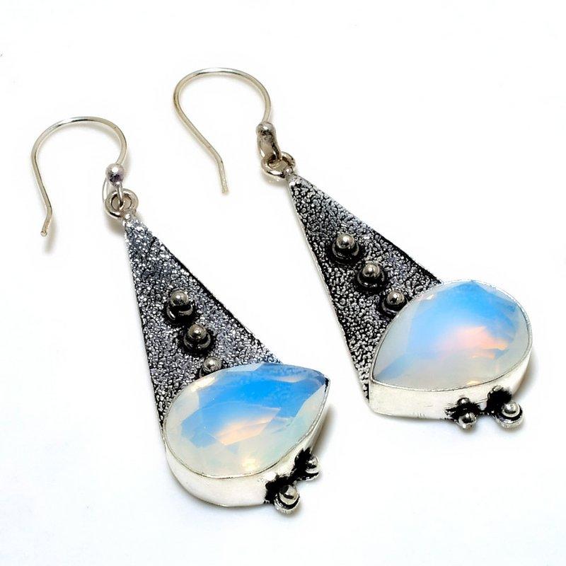 

Ювелирные серьги ручной работы с молочным опалом 925 пробы, посеребренные, 2,27 дюйма