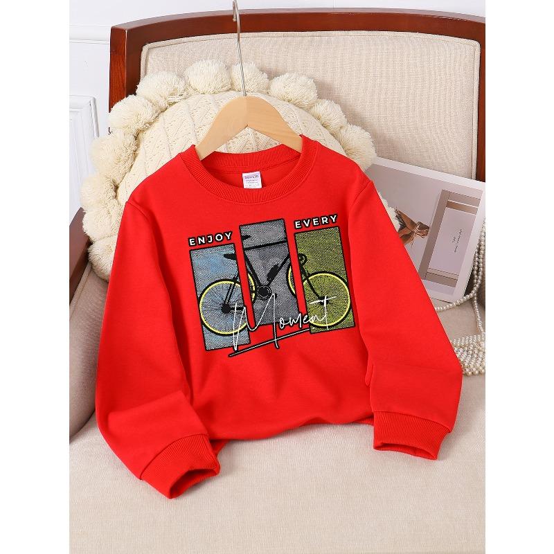 Kids Sweatshirt,Enjoy Every Moment Bike Art Crew Neck Fashion Sweatshirt, Autumn and Winter Western Style Top, Children's Sweatshirt