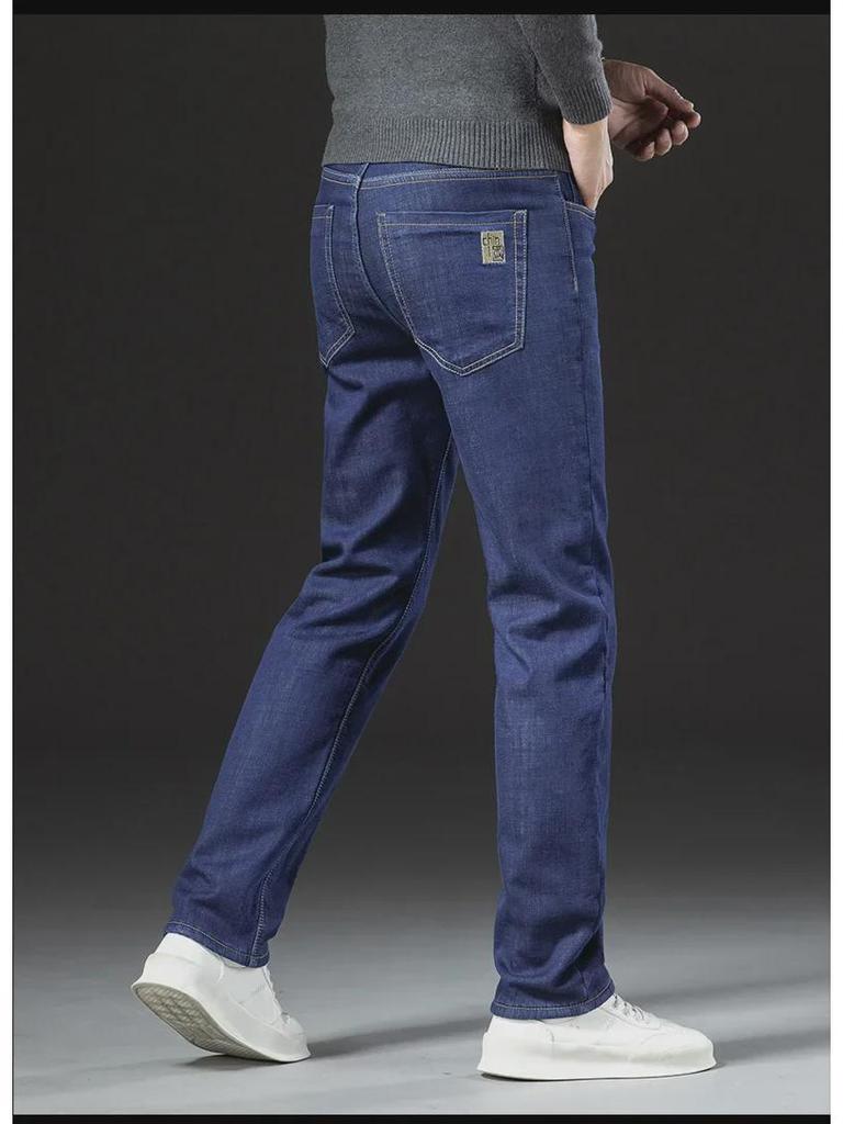Men's Winter Loose Straight Lamb Fleece Jeans - Thick, Warm, Casual Pants