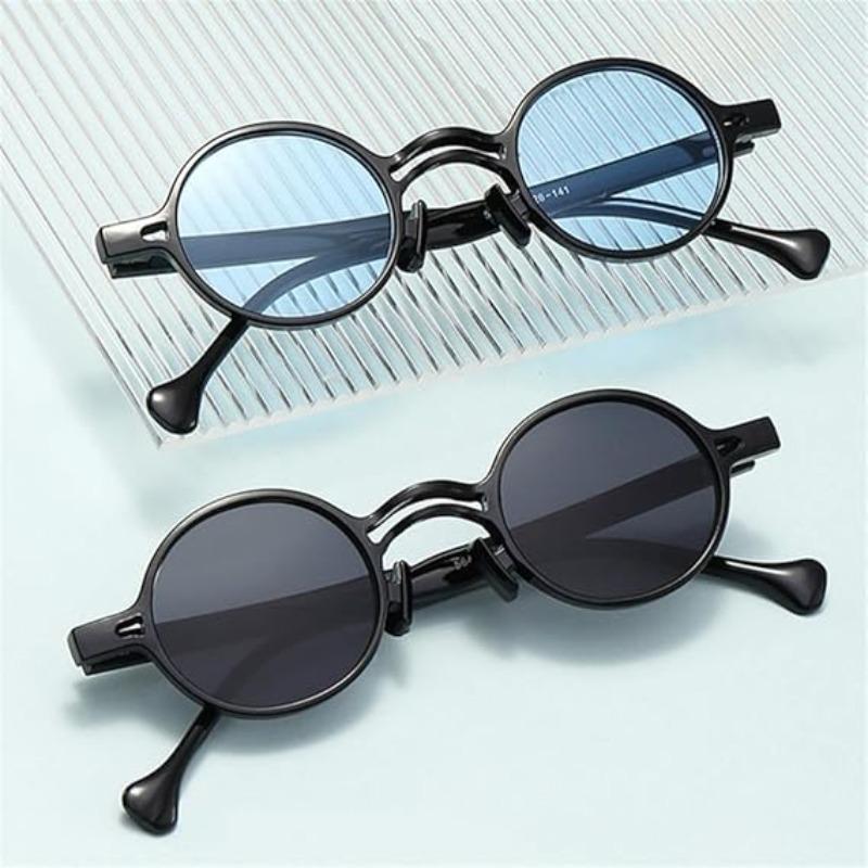 non-polarized Vintage Small Round Sunglasses Women Fashion Double Bridges Trendy Rivets Sun Glasses Punk Shades Beach Travel Streetwear Eyewear