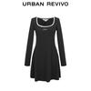 UR 2025 Spring Collegiate Color-Block Letter Long Sleeve Dress