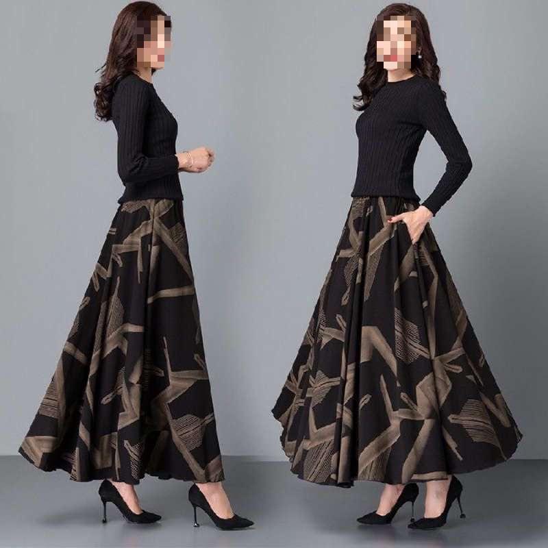 Retro High Waist Umbrella Skirt - Women's Autumn/Winter 2026 Collection, Loose Fit with Printed Big Hem