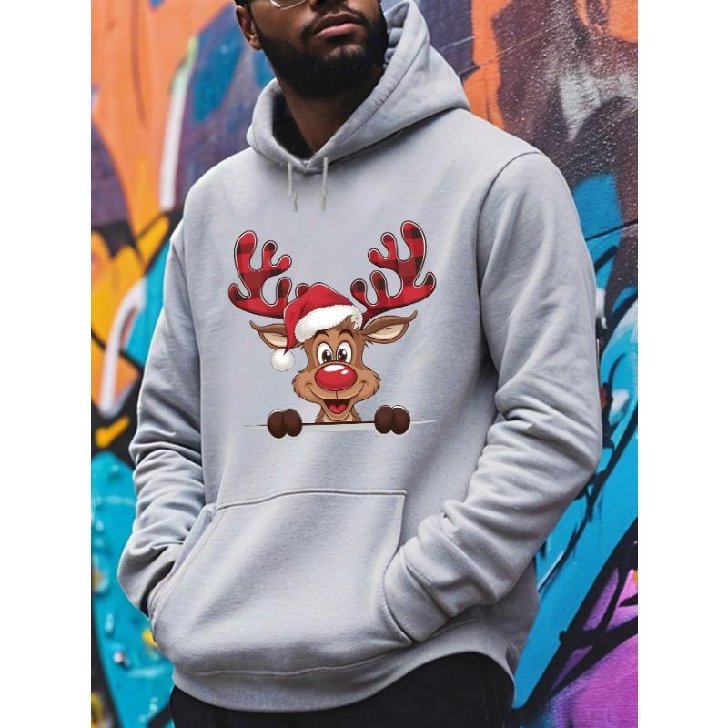 Buffalo Plaid Antler Red‑Nose Reindeer Christmas Graphic Print Hoodie Men Women Winter Pullover