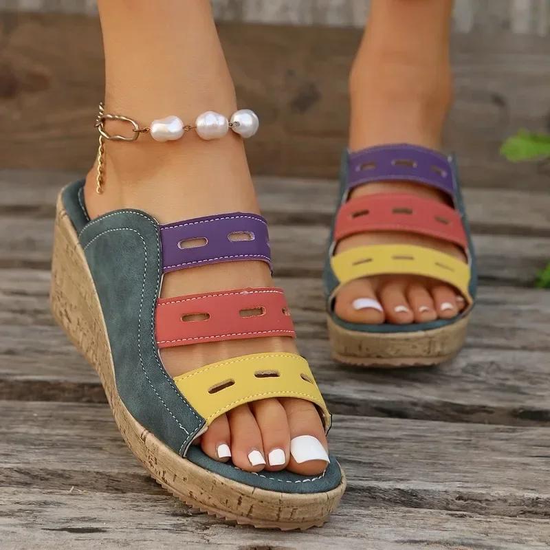 2024 Summer High Quality Women's Shoes Fashion Women's High Heel Slippers Large Size Medium Heel Open Toe Women's Beach Shoes