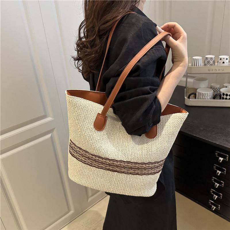 Woven Bag With Zipper Closure For Casual Beach And Travel Days