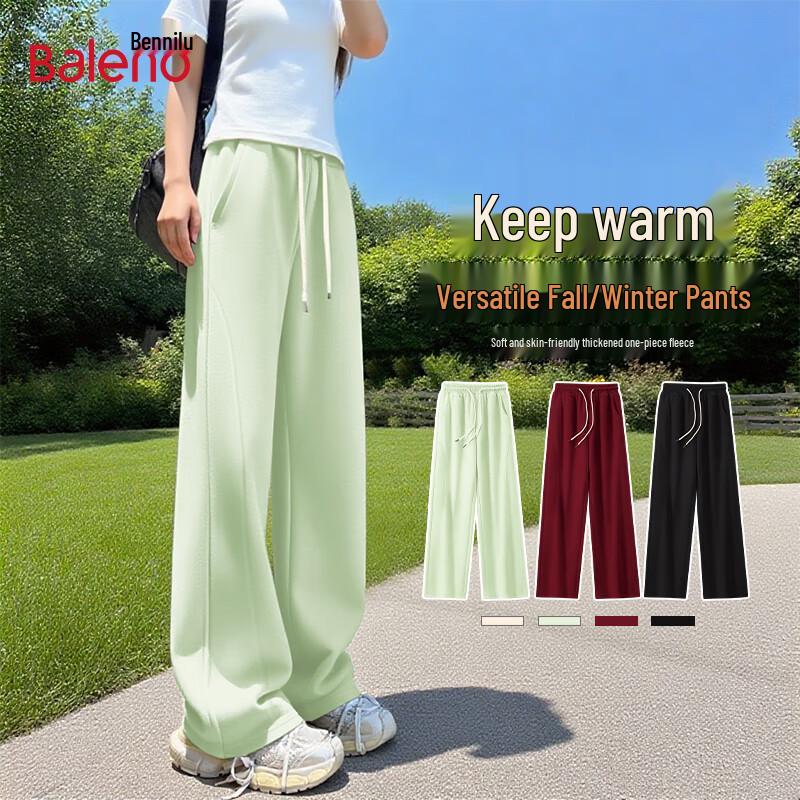 Baleno Damen Fleecegefütterte Gerade Weitbeinige Sweatpants