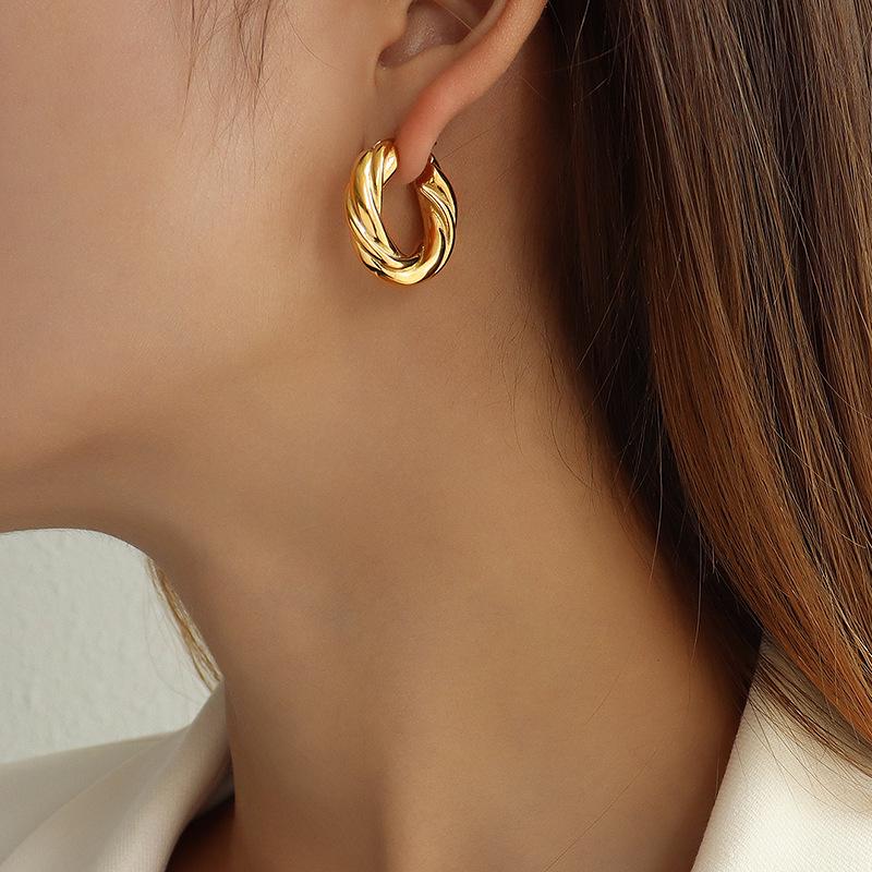 Brand European Style Irregular Handmade Earrings - Titanium Steel, 18K Gold-Plated, Colorfast, F435.