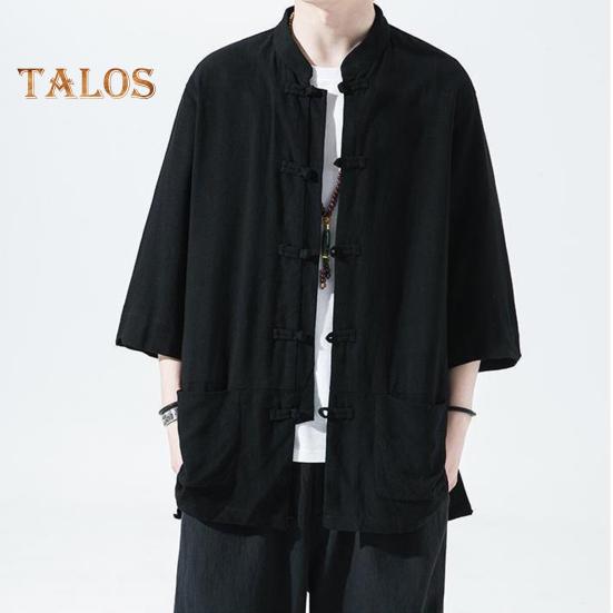 Men's Chinese Style Shirt Loose Retro Button-down Shirt with Pockets Cotton Linen Breathable Summer Shirt for Street Party Travel
