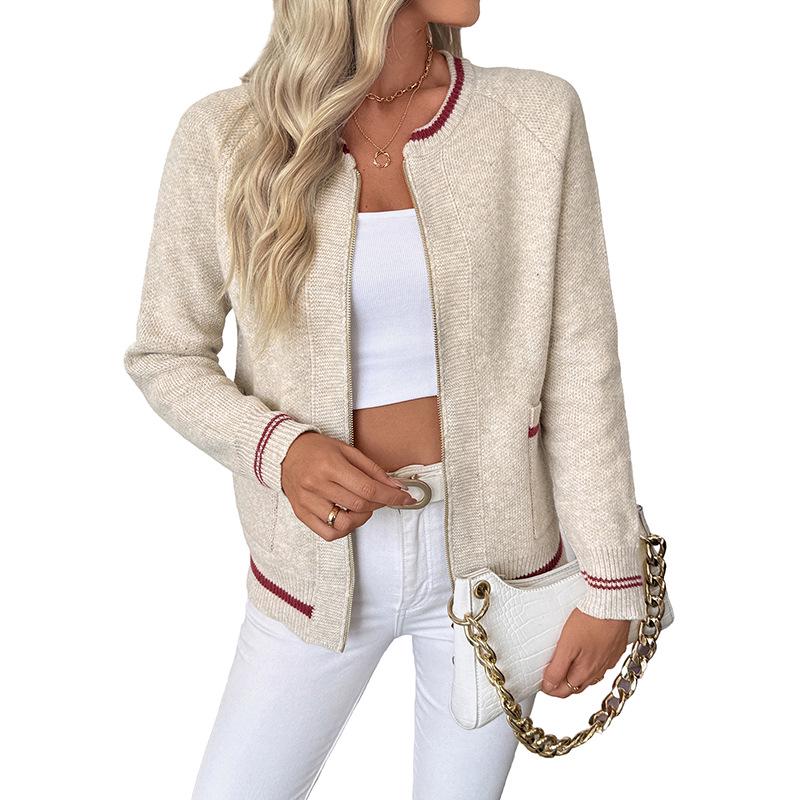 2026 TikTok European Autumn/Winter Retro Color Block Knit Cardigan