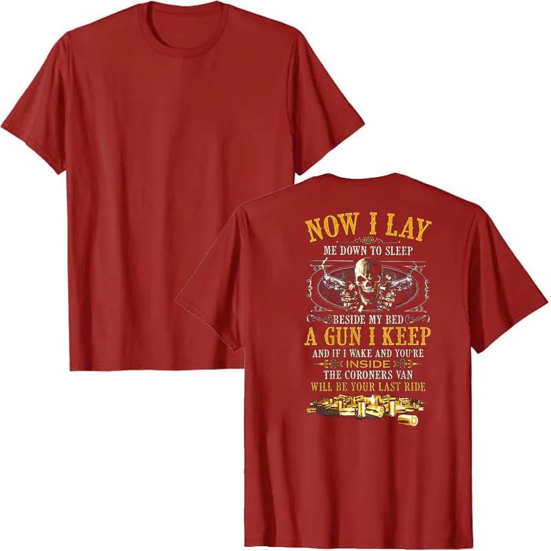 Теперь я ложусь спать, рядом с кроватью я держу пистолет. (назад) Футболка Мужская Мода Смешные Саркастические Надписи Графическая Футболка Топ Подарки S