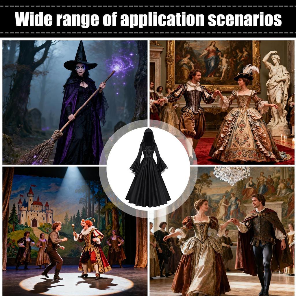 Costume da Strega Gonna Lunga Vestito Horror per le Feste Travestimento Halloween Outfit da Strega Vestito Costume per Casa Infestata Evento Cosplay Teatro