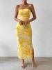 Women's TK Net Floral Printed Dress Summer New High Waist Slim Fit Split Back Cami Bodycon Skirt