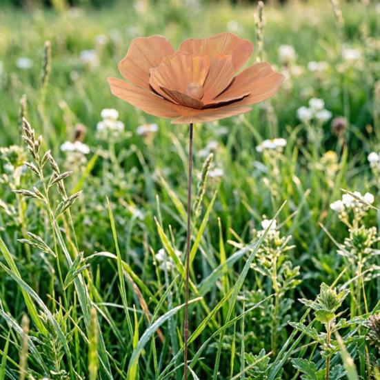 Yousheng Rusty Flower Garden Stake Żelazna Ozdoba Kwiatowa Zewnętrzna Rzeźba Kwiatowa do Ogrodu Tyłnego Trawnika Tarasu