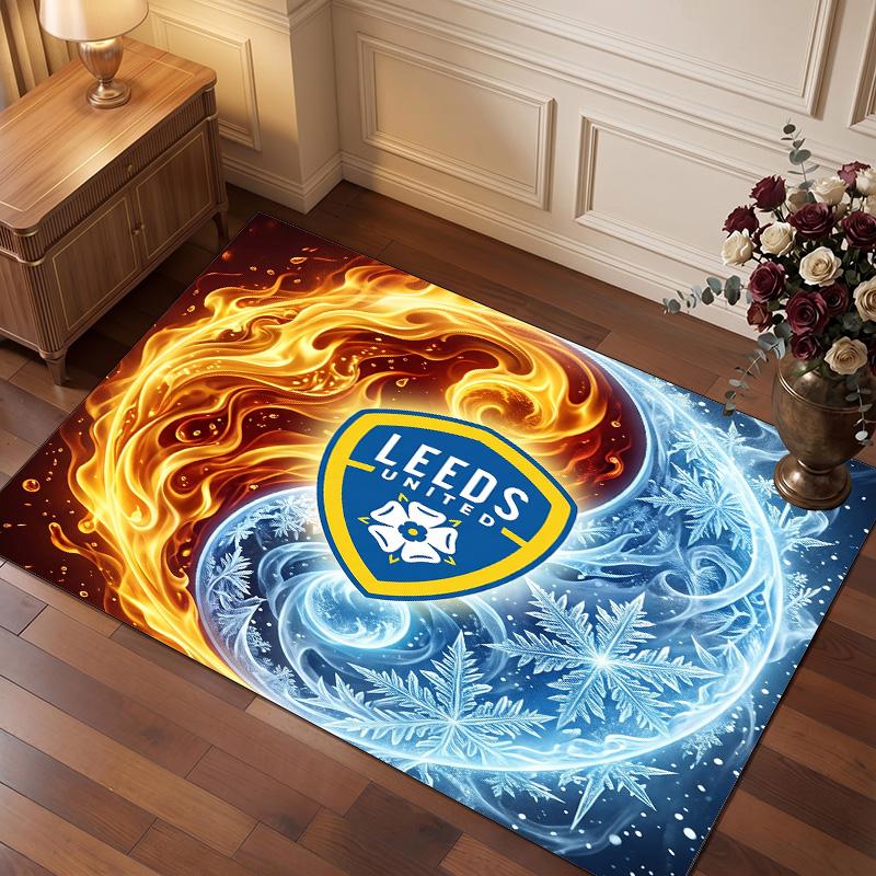 Tappeto in Velluto di Cristallo con Stampa del Leeds United Football, Comodo Assorbente d'Acqua Antiscivolo Tappeto per Pavimenti Interni