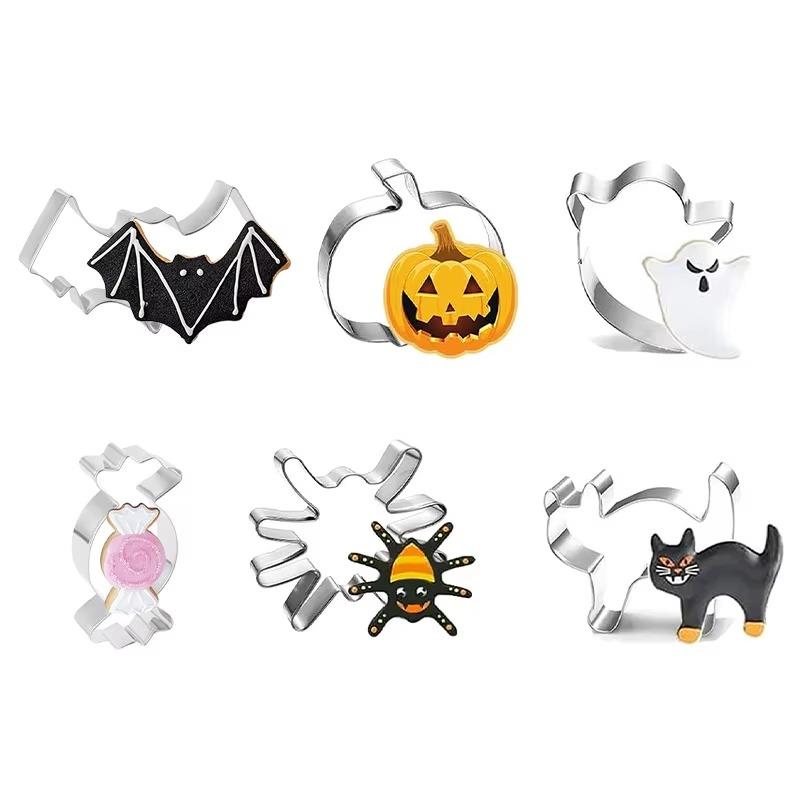 Stainless Steel Halloween Cookie Cutters Set with Bat Pumpkin Ghost Shapes for Baking Biscuits, Ideal Kitchen Baking Tools