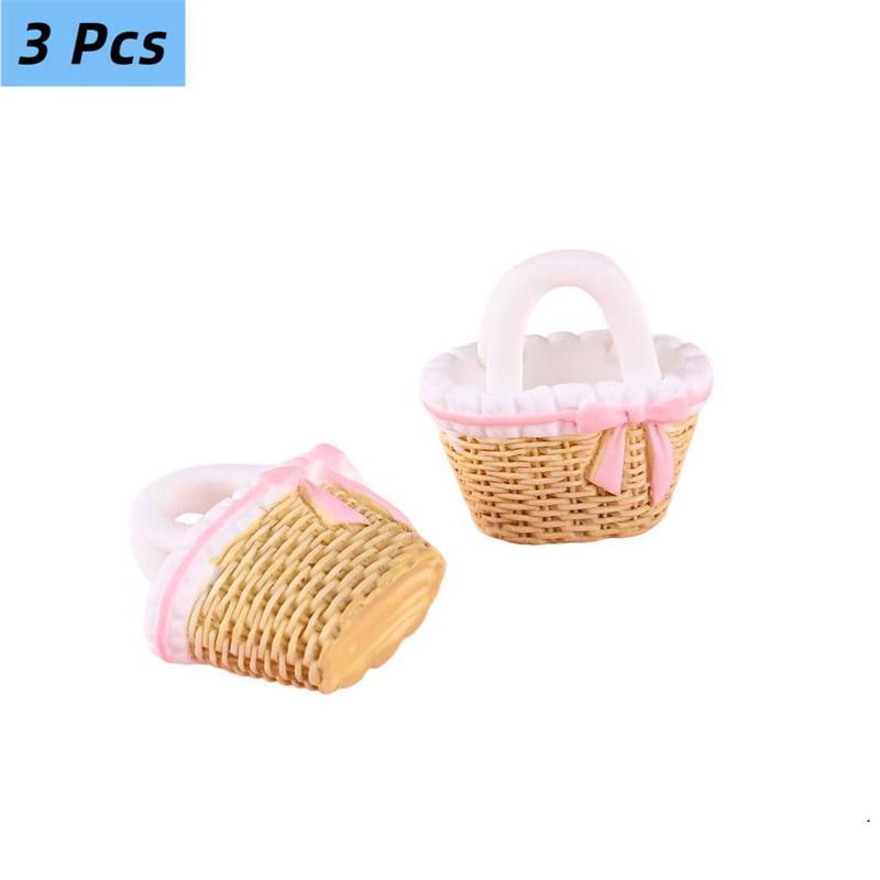 2/3Pcs Cute Dollhouse Miniatures Rattan Bamboo Flower Basket Models Doll House Accessories Decor Kids Pretend Play Toys Diy Gift